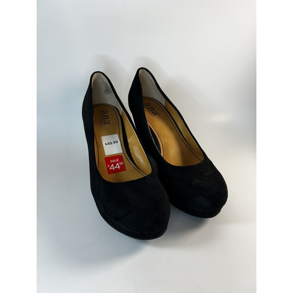 ANA A New Approach Black Wedge Pumps Faux Suede Heels Women’s Size 7.5